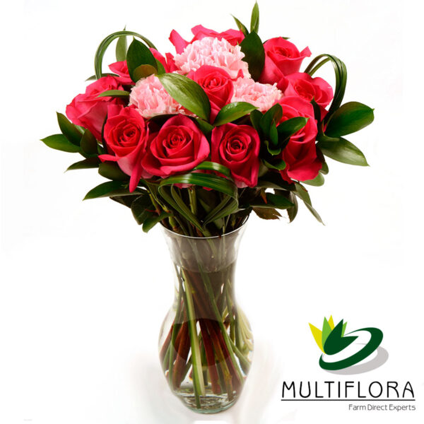 multiflora.com ten dark pink roses carnations ten dark pink roses carnations florero